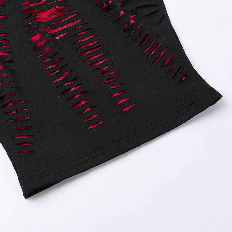 Spider web print hollow out crewneck tank top