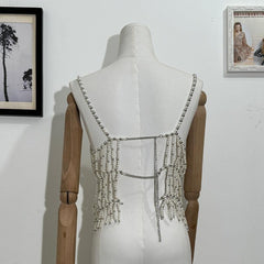 Beaded u neck hollow out cami top
