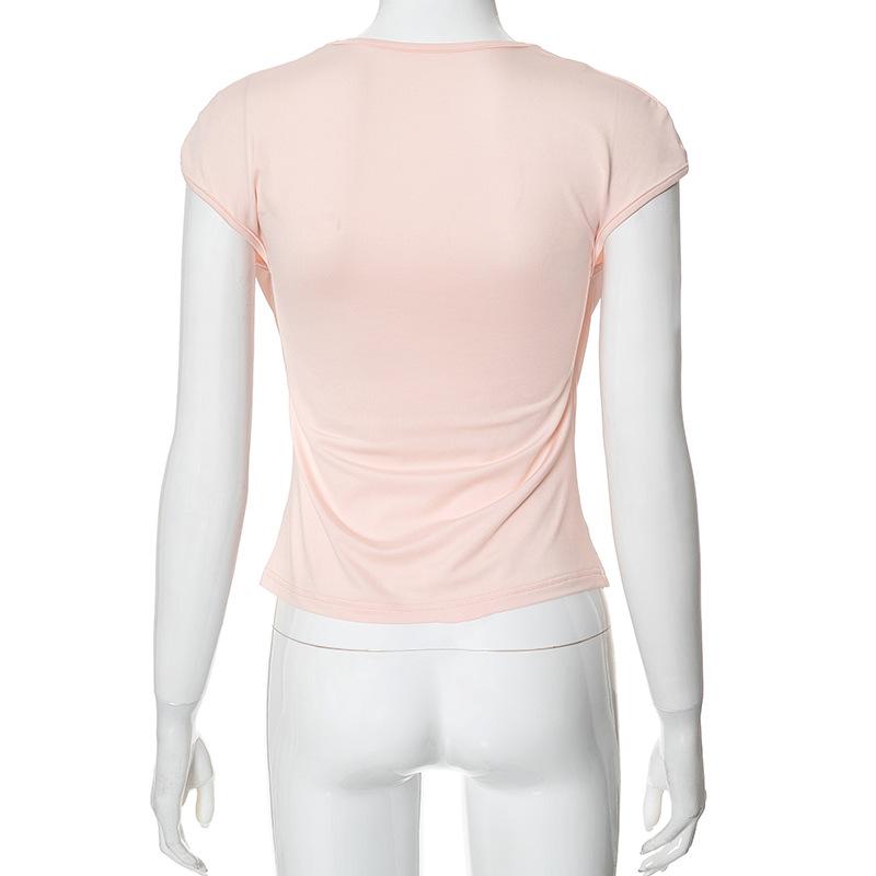 Cap sleeve cowl neck ruched solid top