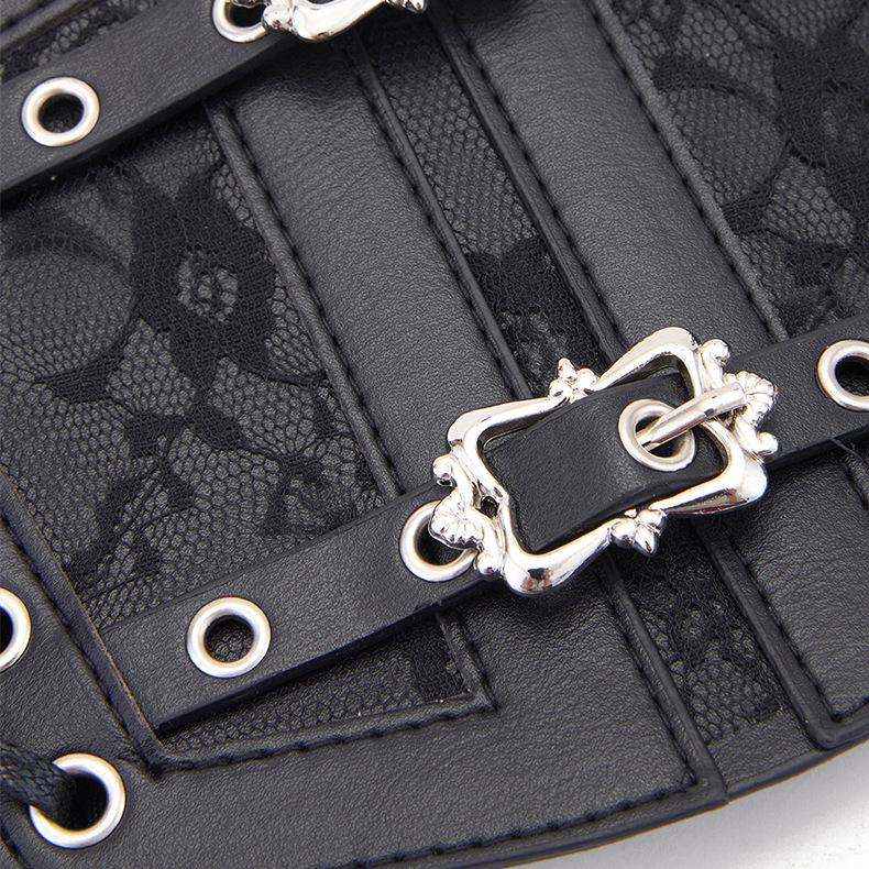 Lace up buckle ruffle contrast corset