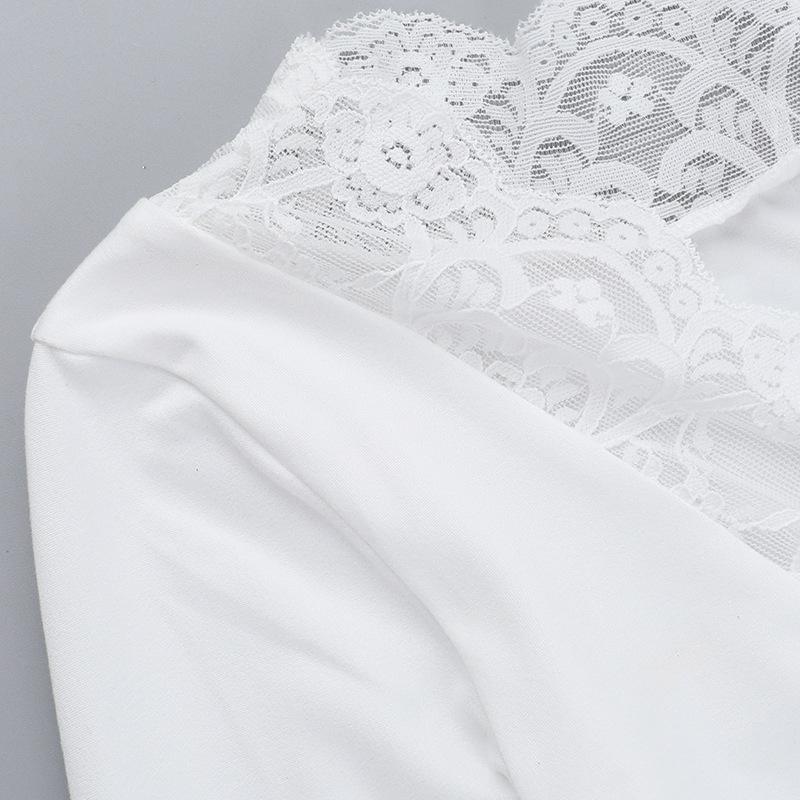 Long sleeve v neck lace hem button top