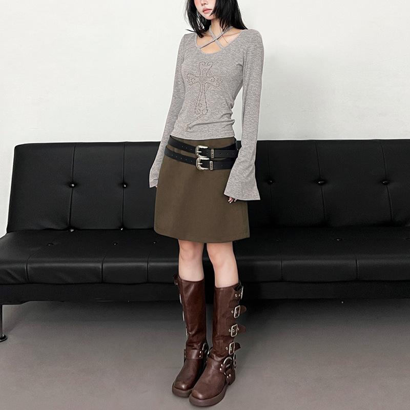 Halter long sleeve self tie beaded top