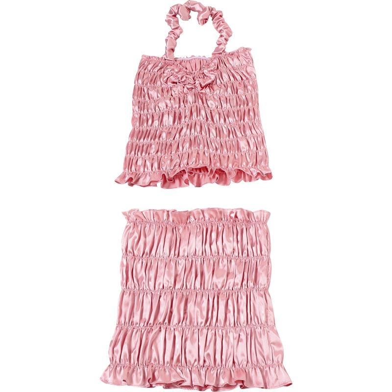 Halter drawstring ruched mini skirt set