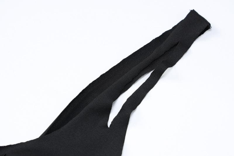 Hollow out solid irregular cross front backless mini dress  | black rave dress  | black rave dress