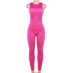 Sleeveless backless solid crewneck hollow out jumpsuit