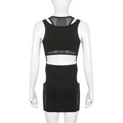 Mesh hollow out metal tag sleeveless 2 piece skirt set