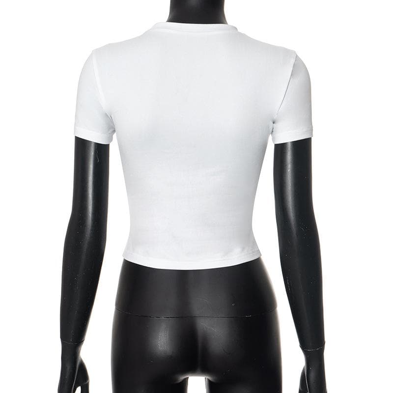 Short sleeve crewneck letter pattern contrast crop top