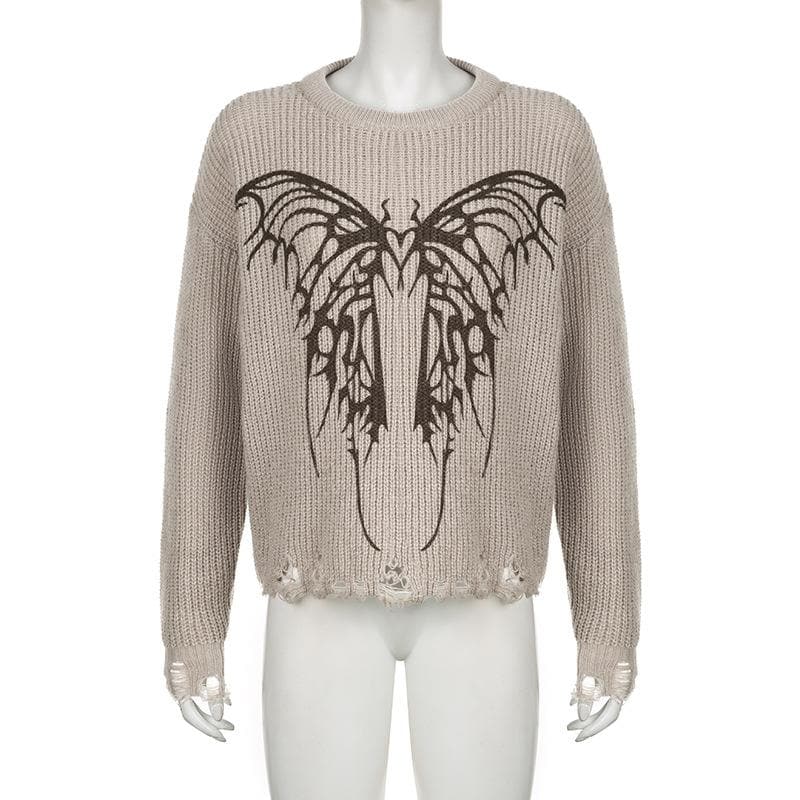 Hollow out crochet butterfly pattern long sleeve cut out top