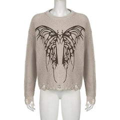 Hollow out crochet butterfly pattern long sleeve cut out top