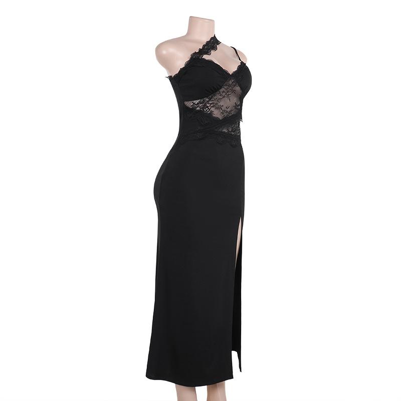 Sweetheart neck lace hem slit cami maxi dress