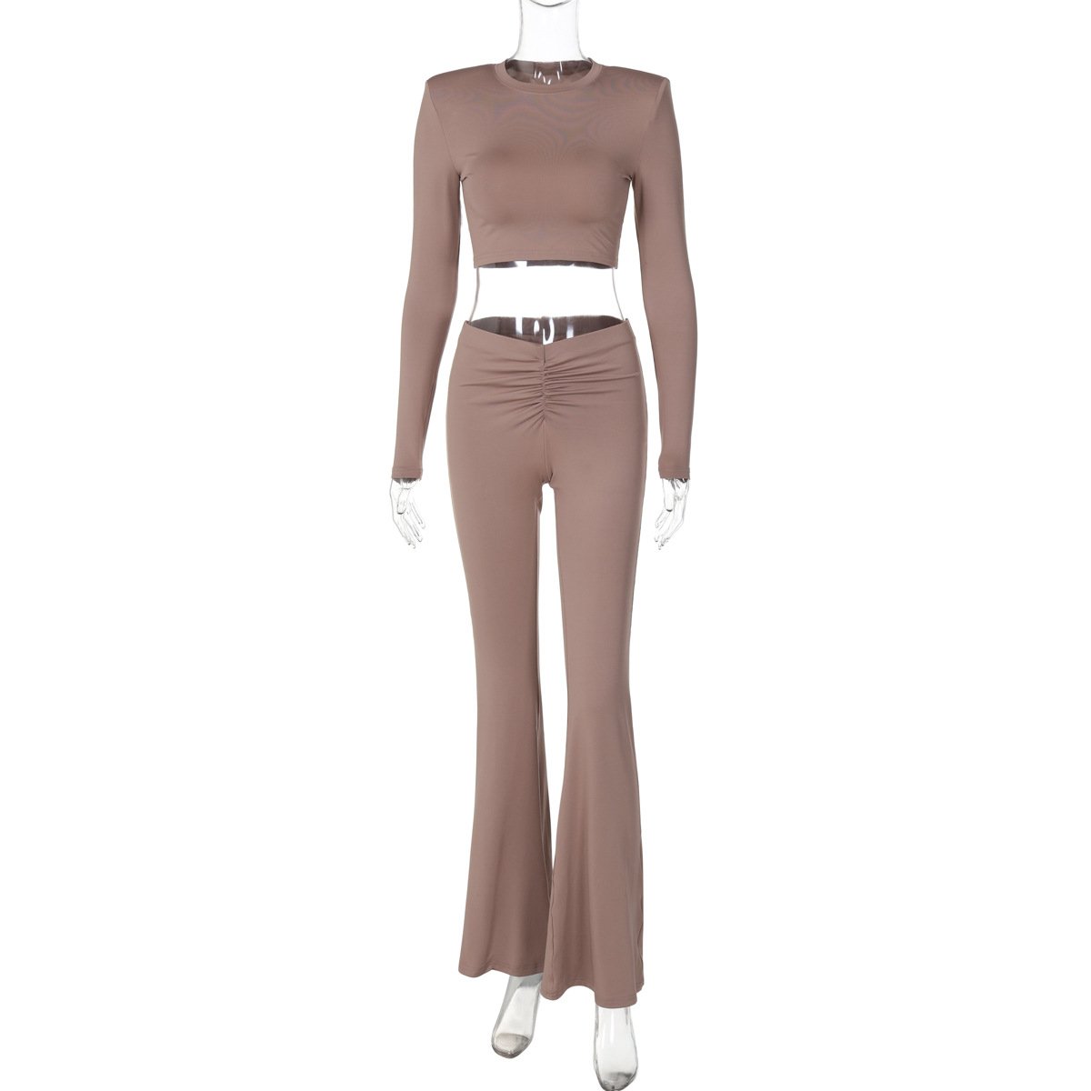 Long sleeve crewneck padded ruched pant set