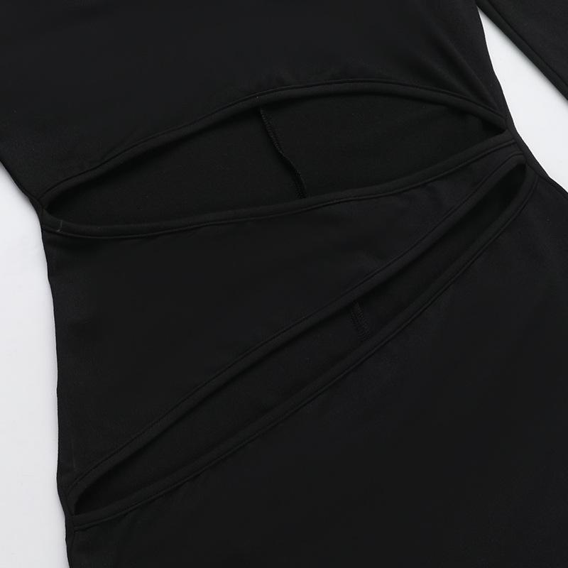 Long sleeve crewneck hollow out maxi dress