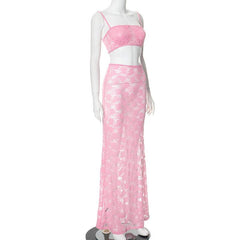 Sheer lace see through tube maxi skirt set