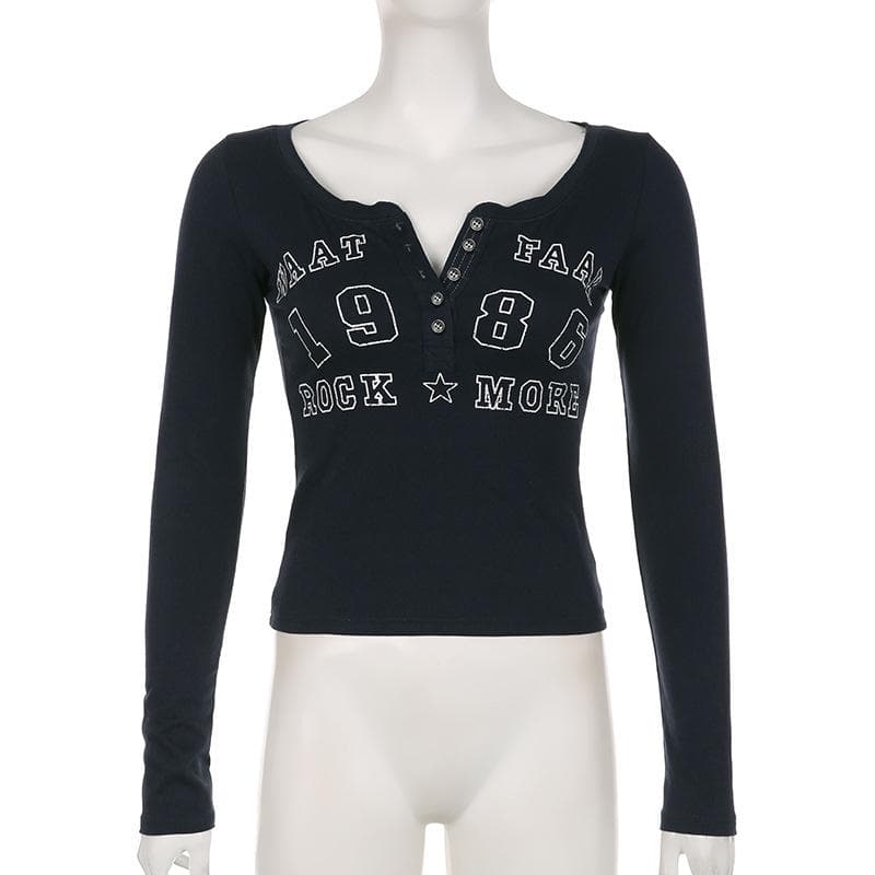 Button long sleeve "1986" pattern contrast top