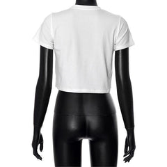 Short sleeve bowknot embroidery crewneck crop top