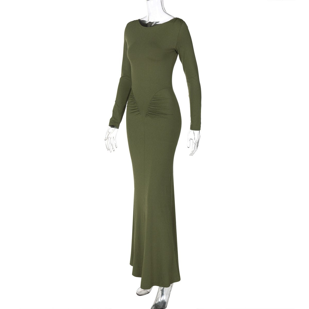 Long sleeve crewneck ruched solid maxi dress  | red tango dress