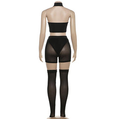 Halter hollow out solid backless pant set