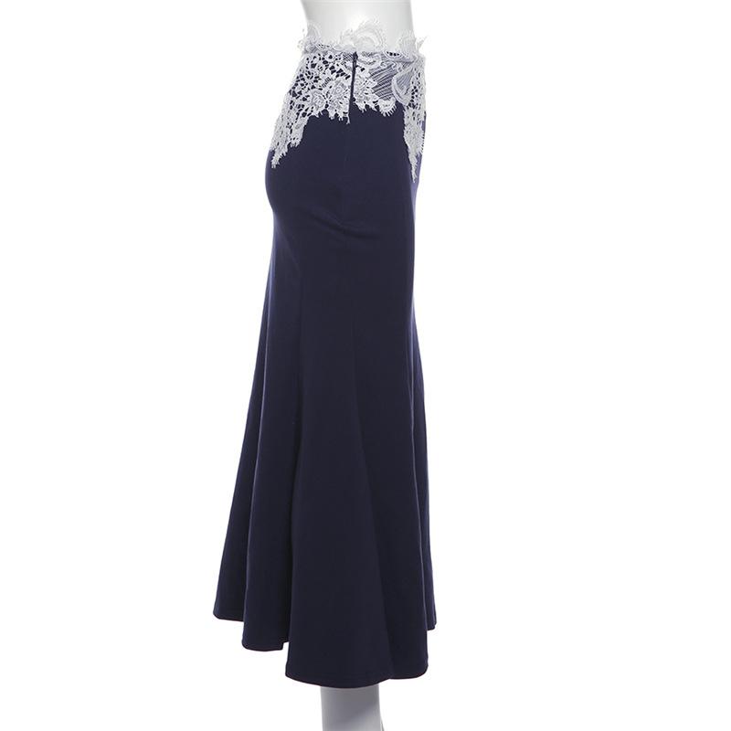 Lace patchwork zip-up maxi skirt