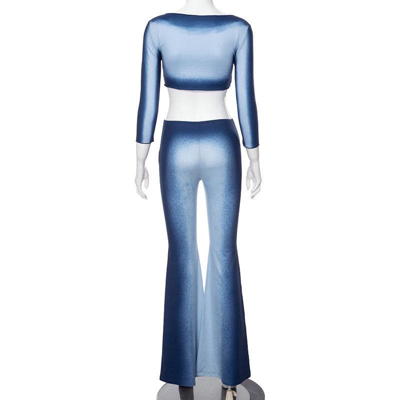 Long sleeve gradient crewneck ruffle pant set