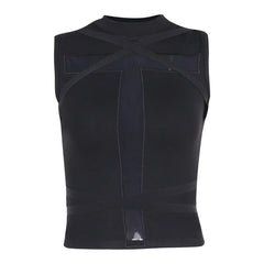 Crewneck patchwork cross front cross pattern tank top