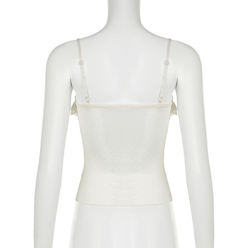 Sheer mesh lace see through ruffle bowknot cami top