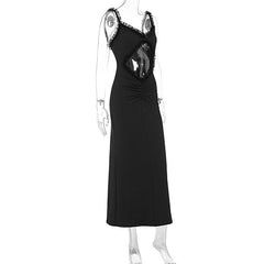 Ruffle hollow out ruched bowknot cami midi dress