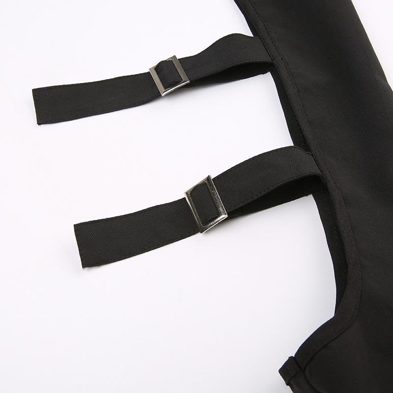 High neck long sleeve hollow out buckle crop coat top