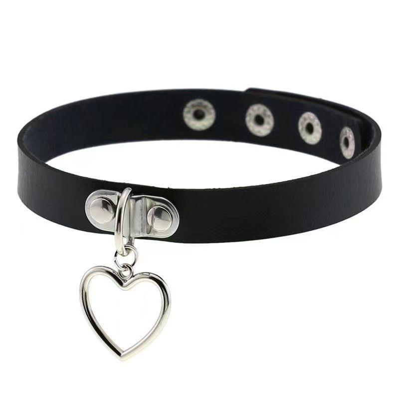 PU leather rivet o ring metal chain necklace
