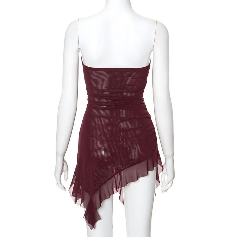 Sheer mesh ruffle ruched tube mini dress  | samba dress