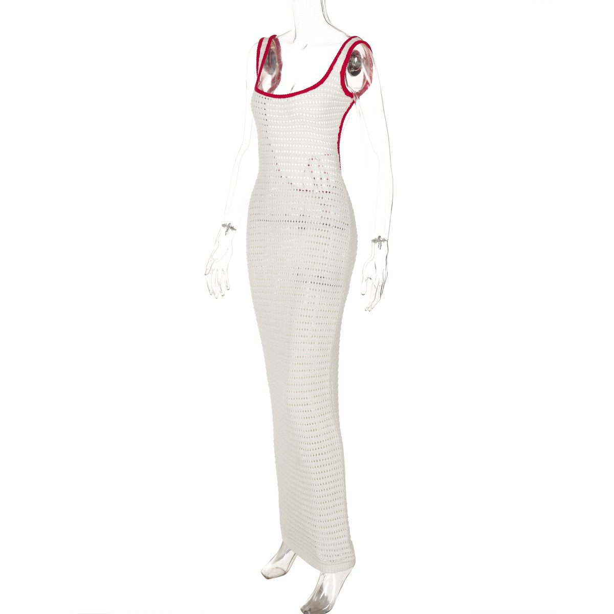 U neck backless knitted self tie cami maxi dress