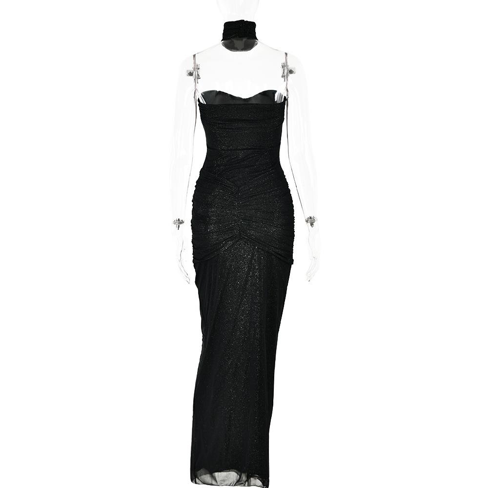 Sweetheart neck glitter ruched 2 piece tube maxi dress