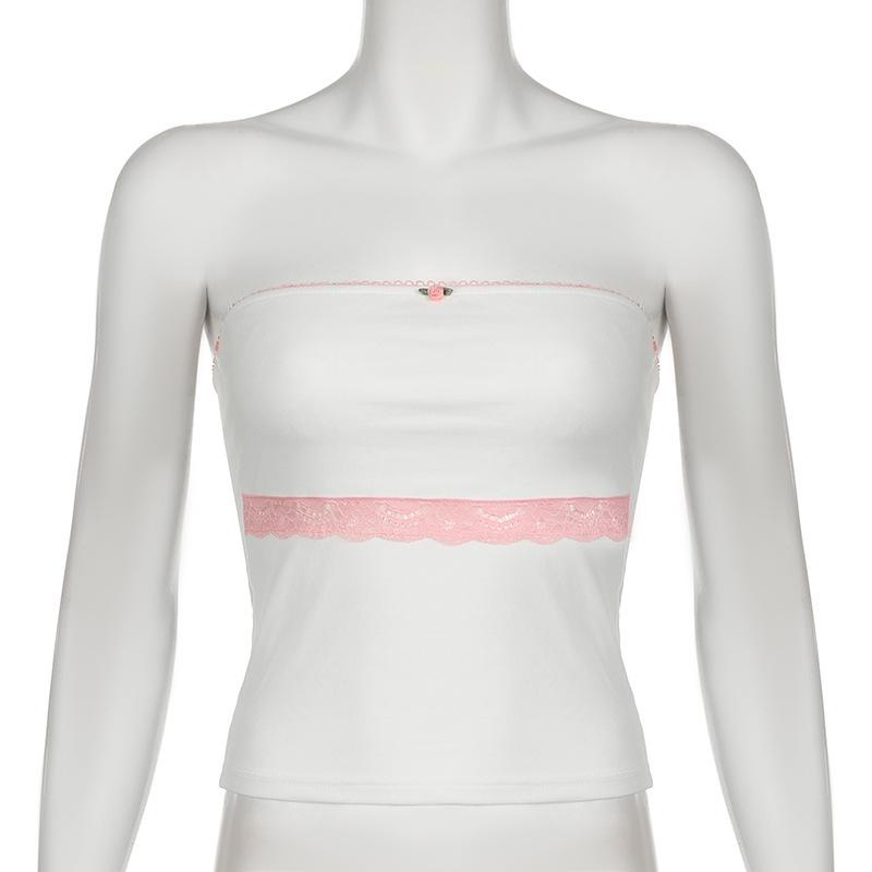 Lace hem flower applique tube top