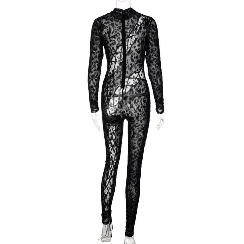 Lace up irregular solid long sleeve zip-up jumpsuit
