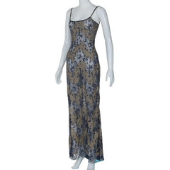 Lace backless lace up ribbon cami maxi dress