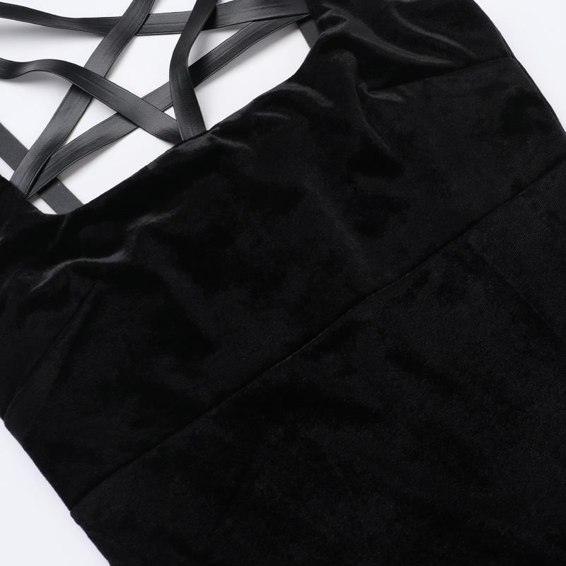 Velvet high slit pentacle pattern buckle cami maxi dress