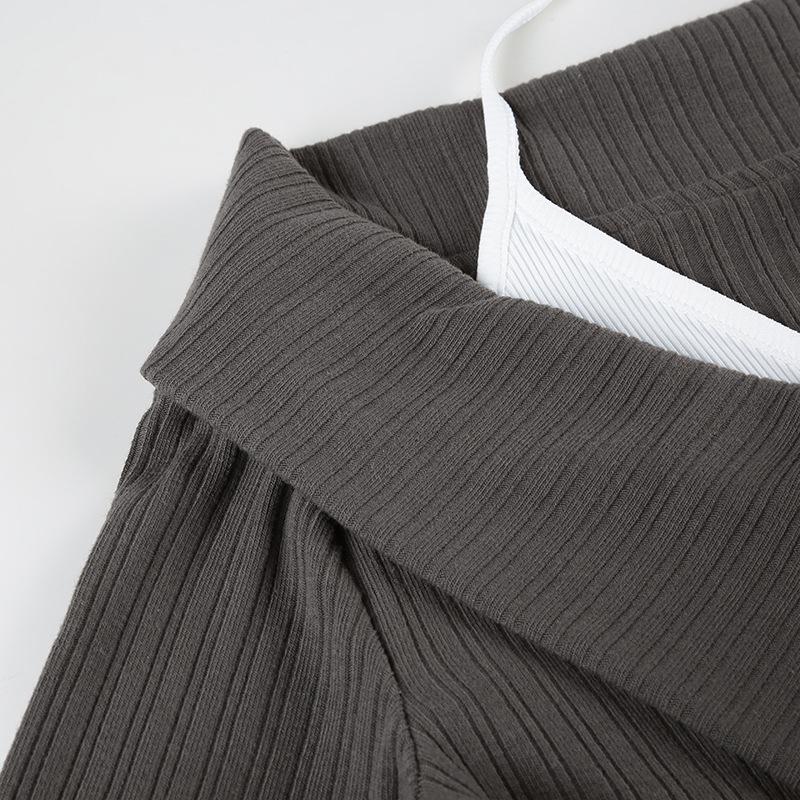 Long sleeve turnover collar halter button 2 piece top