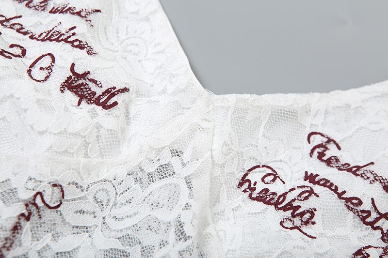 Lace v neck letter print button cami bodysuit