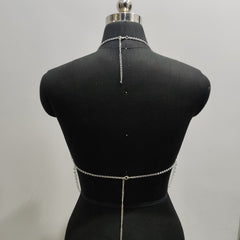 Halter layered pendant beaded backless top