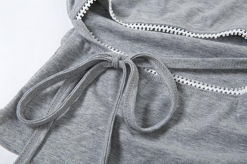 Crewneck hollow out self tie bowknot pattern top