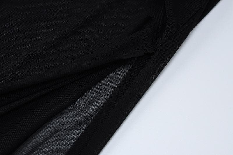 Sheer mesh long sleeve irregular backless see through slit maxi dress  | samba dress