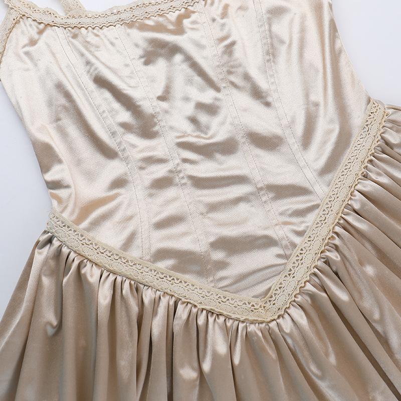 U neck lace hem ruched cami mini dress