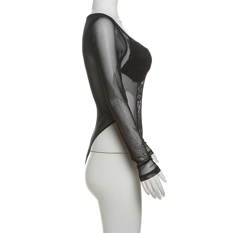 Sweetheart neck long sleeve mesh bodysuit
