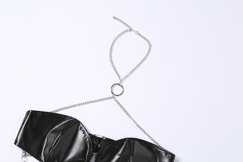 Halter PU leather o ring buckle metal chain top
