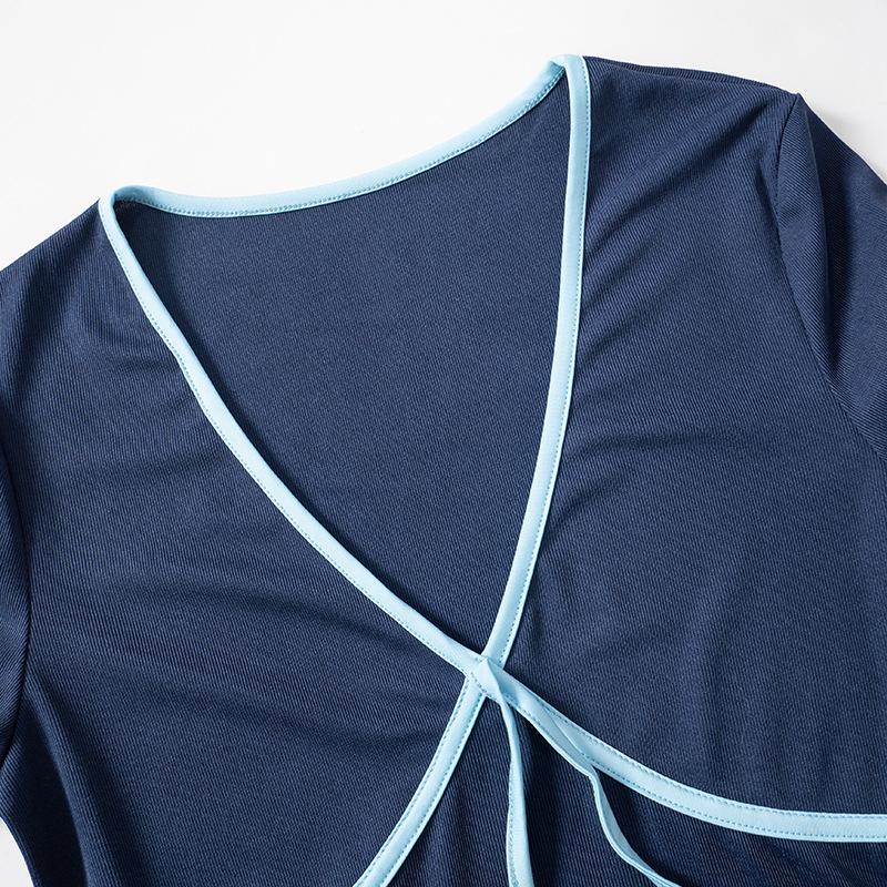 Long sleeve v neck bowknot stitch top