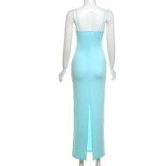 Lace hem backless cami maxi dress