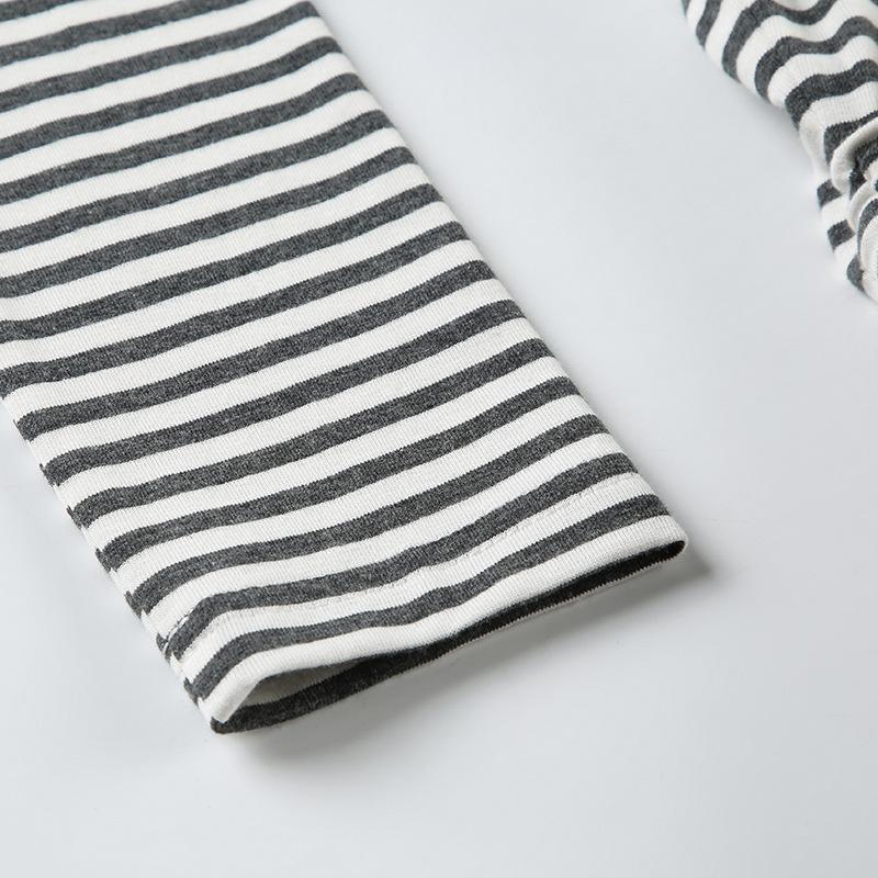 Long sleeve round neck striped drawstring top