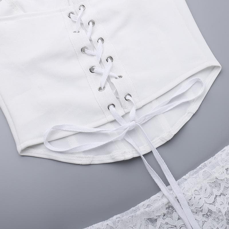 Off shoulder bustier lace see through lace up maxi skirt set