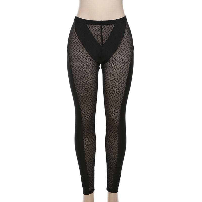 Fishnet mesh solid high rise pant