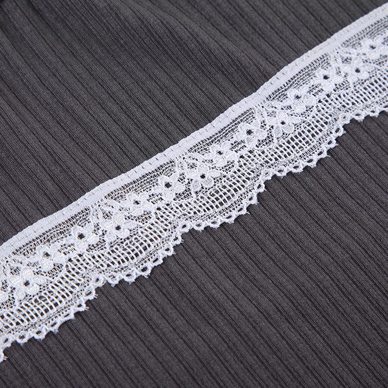 Long sleeve patchwork lace hem bowknot ruched top
