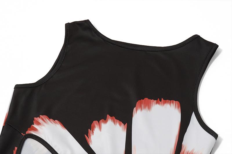 Crewneck hollow out print tank maxi dress